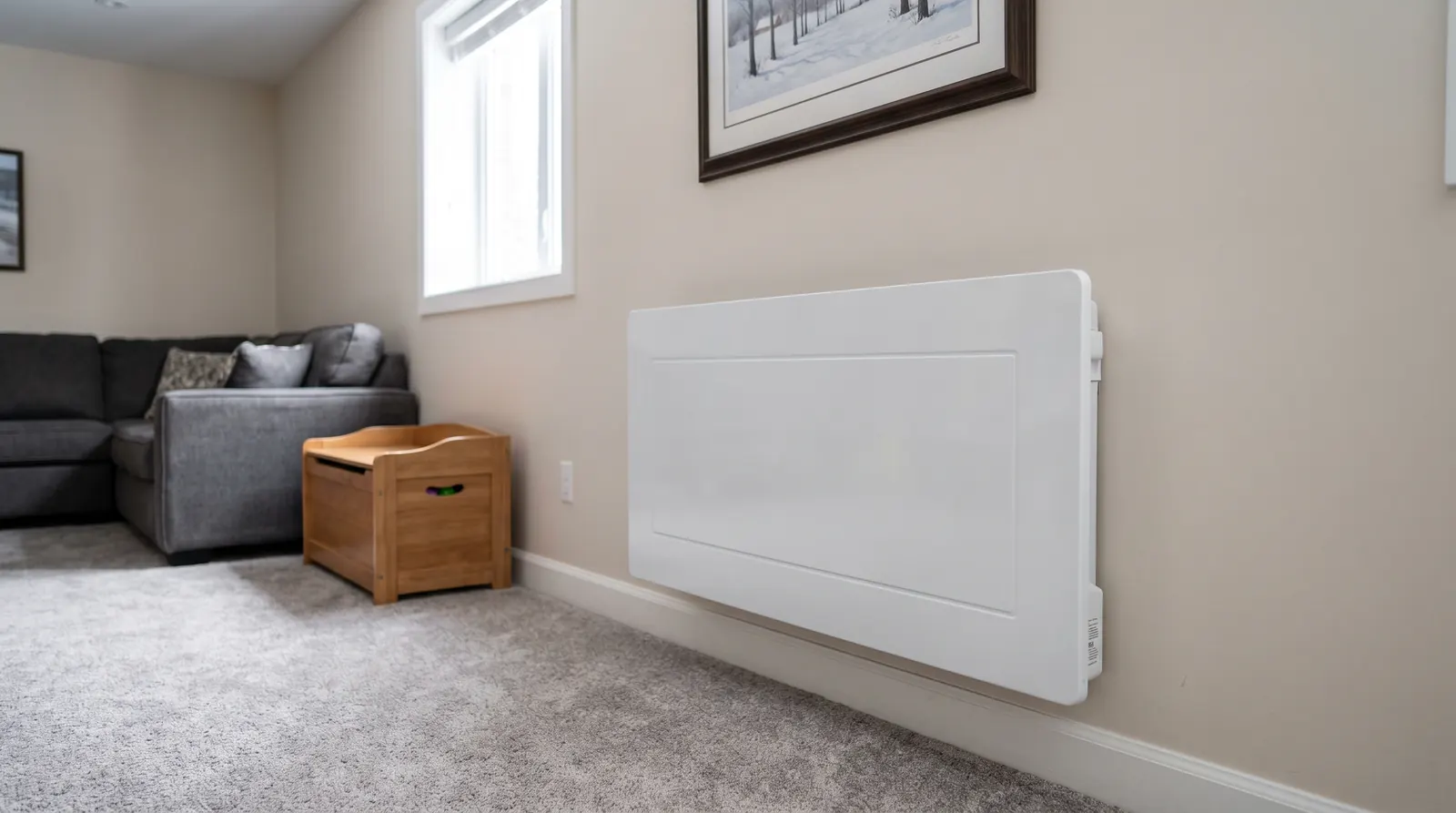 Convecteur électrique mural installé dans un sous-sol aménagé