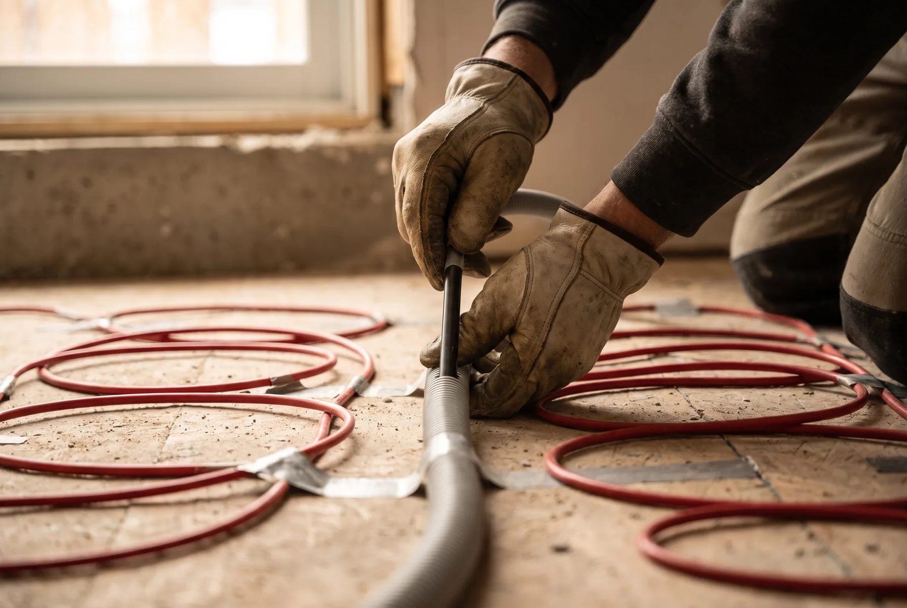 Sonde de plancher glissée dans son conduit de protection