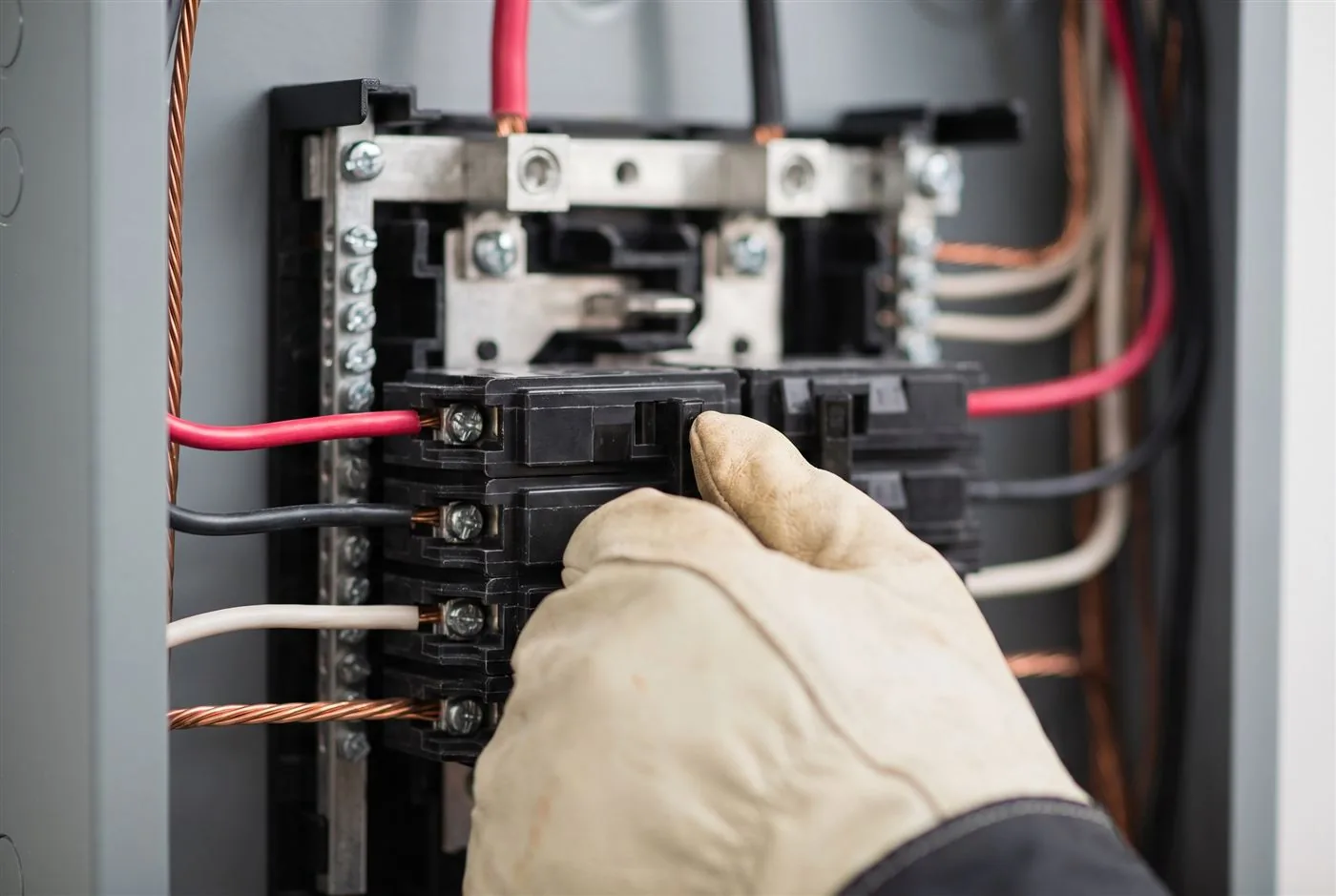 Breakers inside an electrical panel