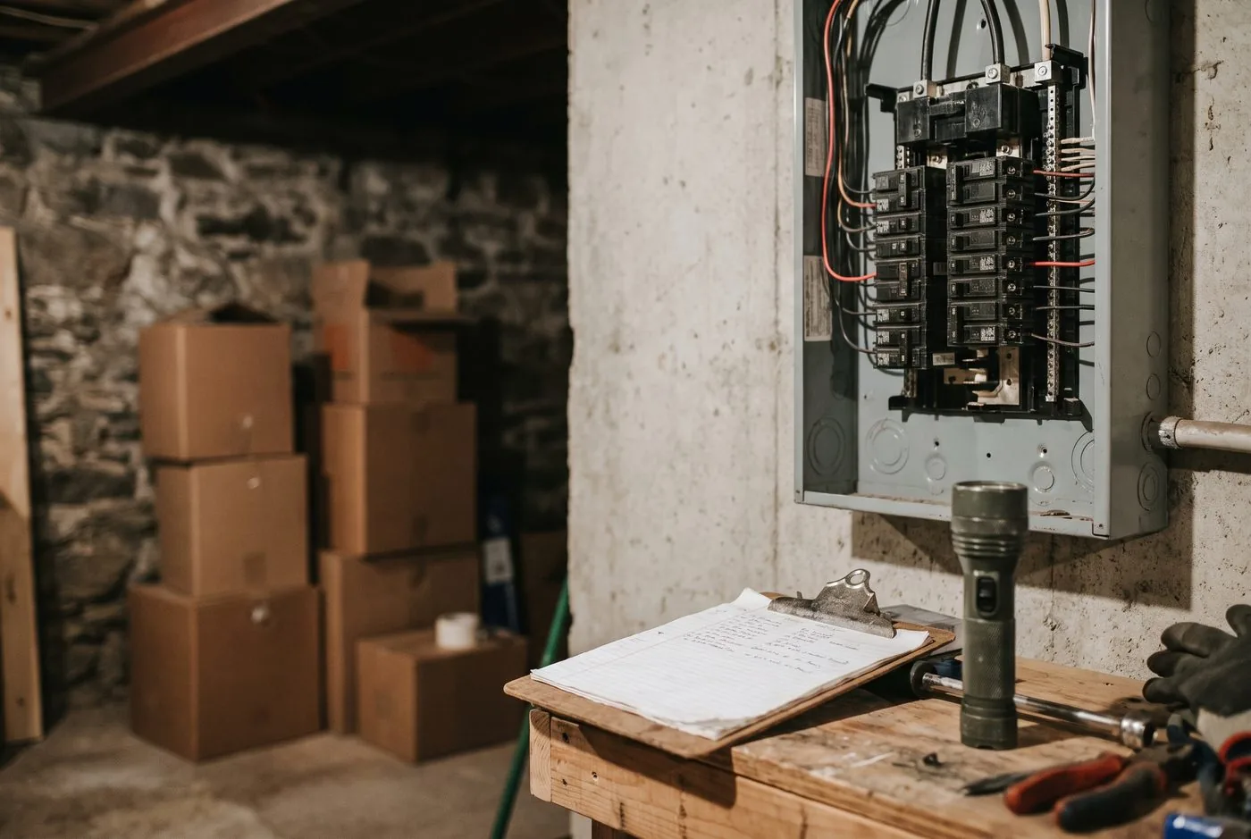 Open electrical panel during a pre-purchase inspection