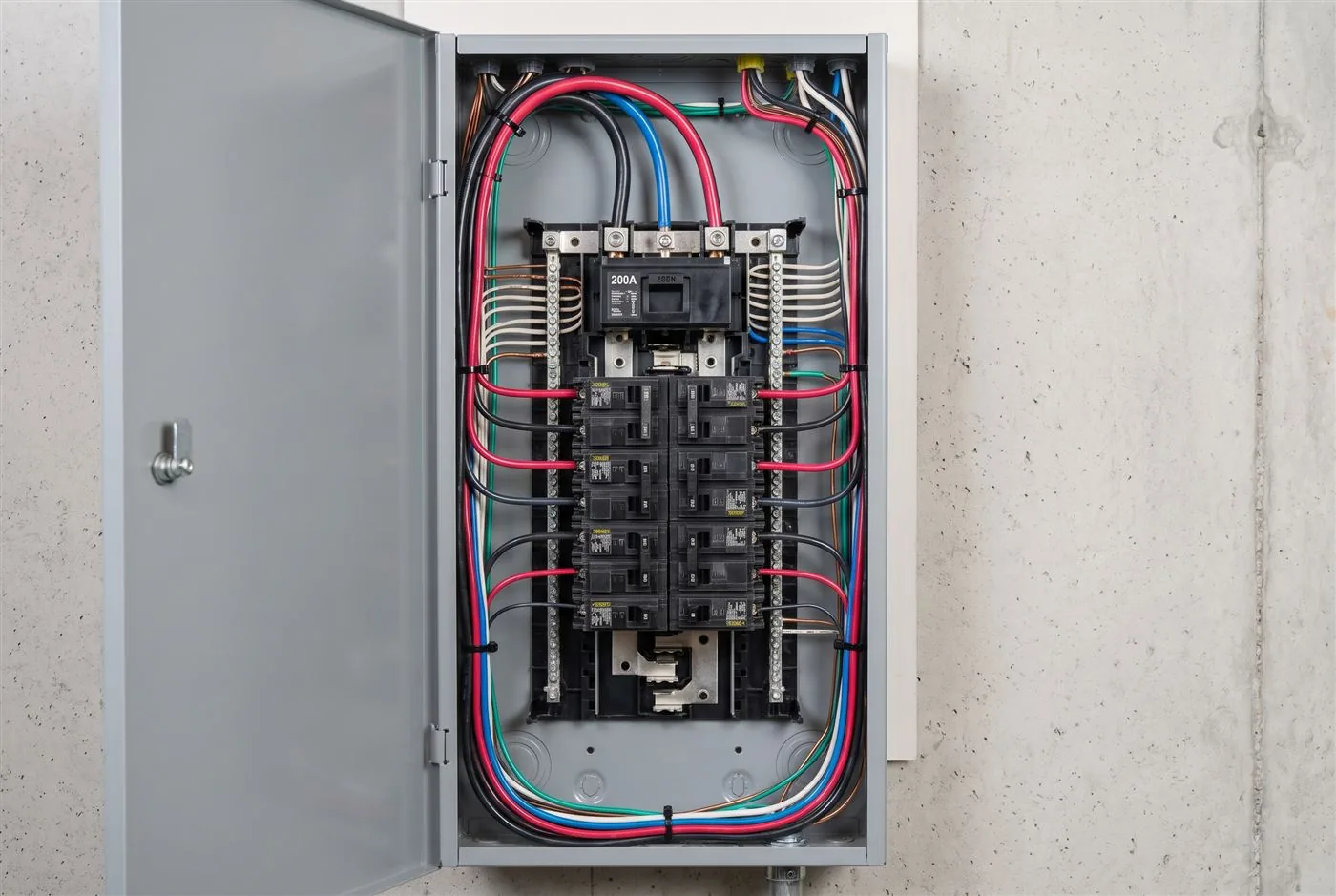 Panneau électrique résidentiel ouvert